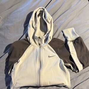 Nike Cream and Brown Zip-Up Hoodie